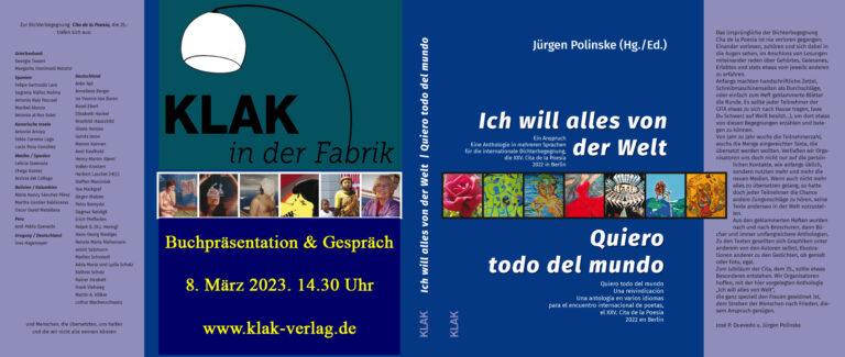 Mehr über den Artikel erfahren Lesung und Buchvorstellung | Presentación y lectura del libro – en español y alemán | 8. März 2023, 14.30 Uhr | KLAK in der Fabrik