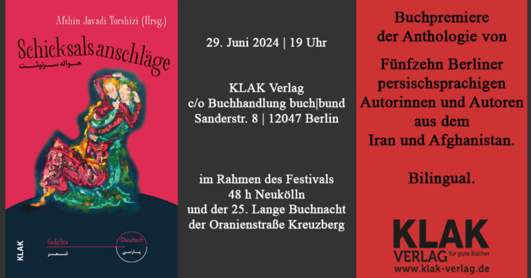 Mehr über den Artikel erfahren Festival 48 h Neukölln am 29. Juni | KLAK präsentiert persischsprachige Autor:innen im buch|bund