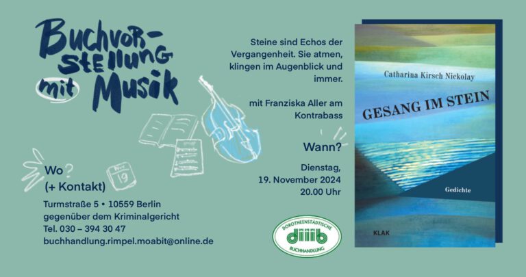 Mehr über den Artikel erfahren 19.11.2024: Catharina Kirsch Nickolay in der Dorotheenstädtischen Buchhandlung Berlin