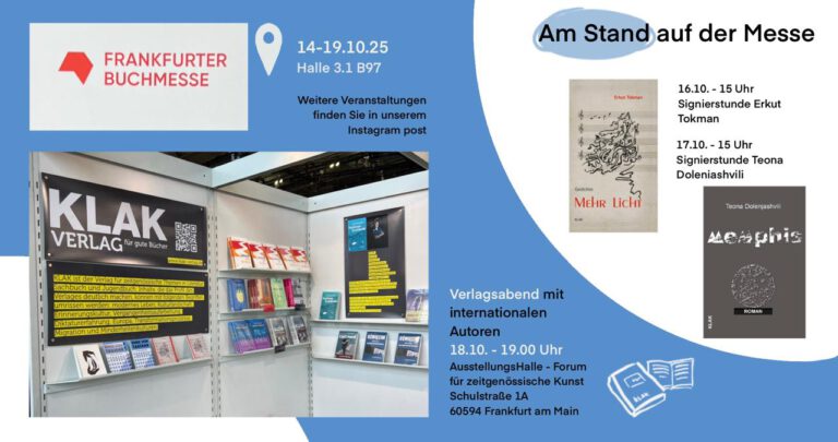 Mehr über den Artikel erfahren KLAK auf der FBM 2025 – Verlagsabend und Signierstunden