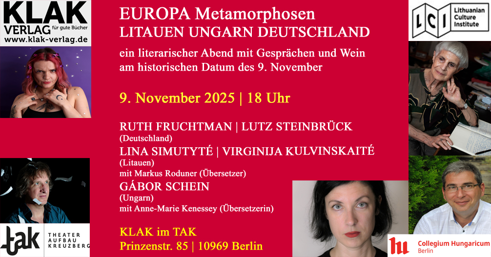 Du betrachtest gerade 9. November 2025 | EUROPA Metamorphosen | KLAK im TAK | Literatur und Wein